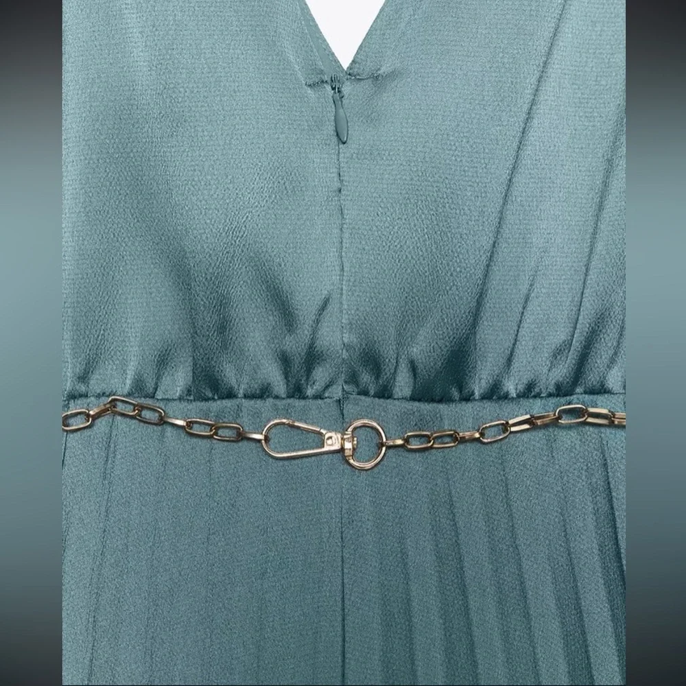 🆕(NWT) ZARA Bloggers Fav Pleated Midi Dress with Belt. XS. Color: Blue Steel - Picture 11 of 16
